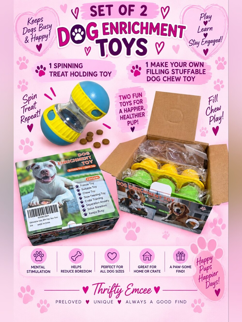 Set Of 2 Dog Enrichment Treat Toys (2-Pack)